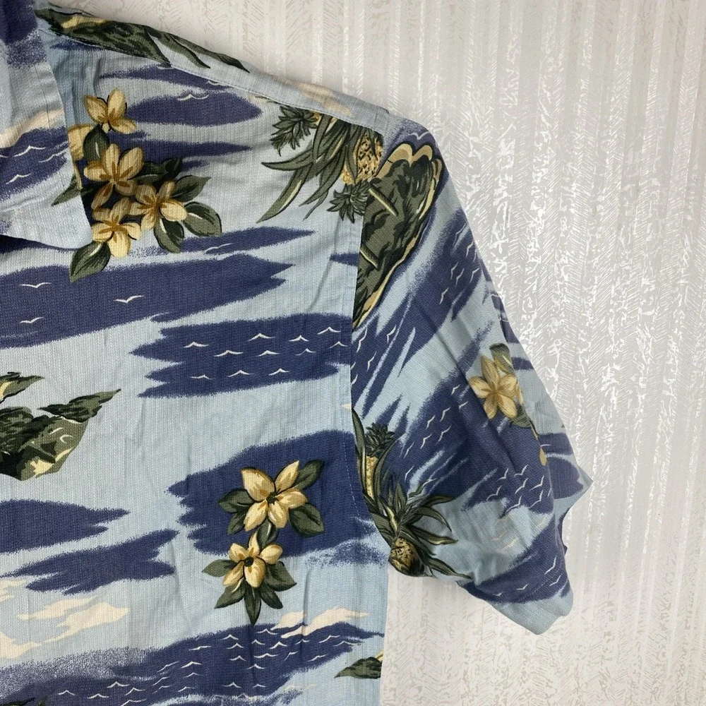 Cherokee Waikiki Wear Button Down Shirt Mens‎ Size XXL Blue Floral Short Sleeve